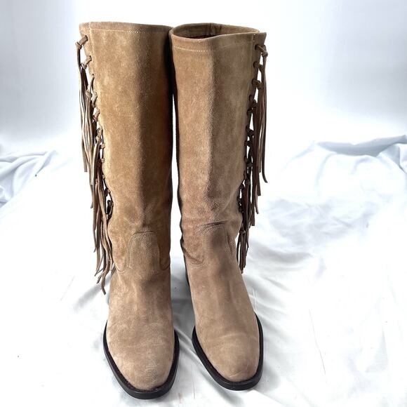 Coach Arianna Light Brown Suede Fringe Over the Calf Riding Boots Womens 6 - Picture 2 of 14